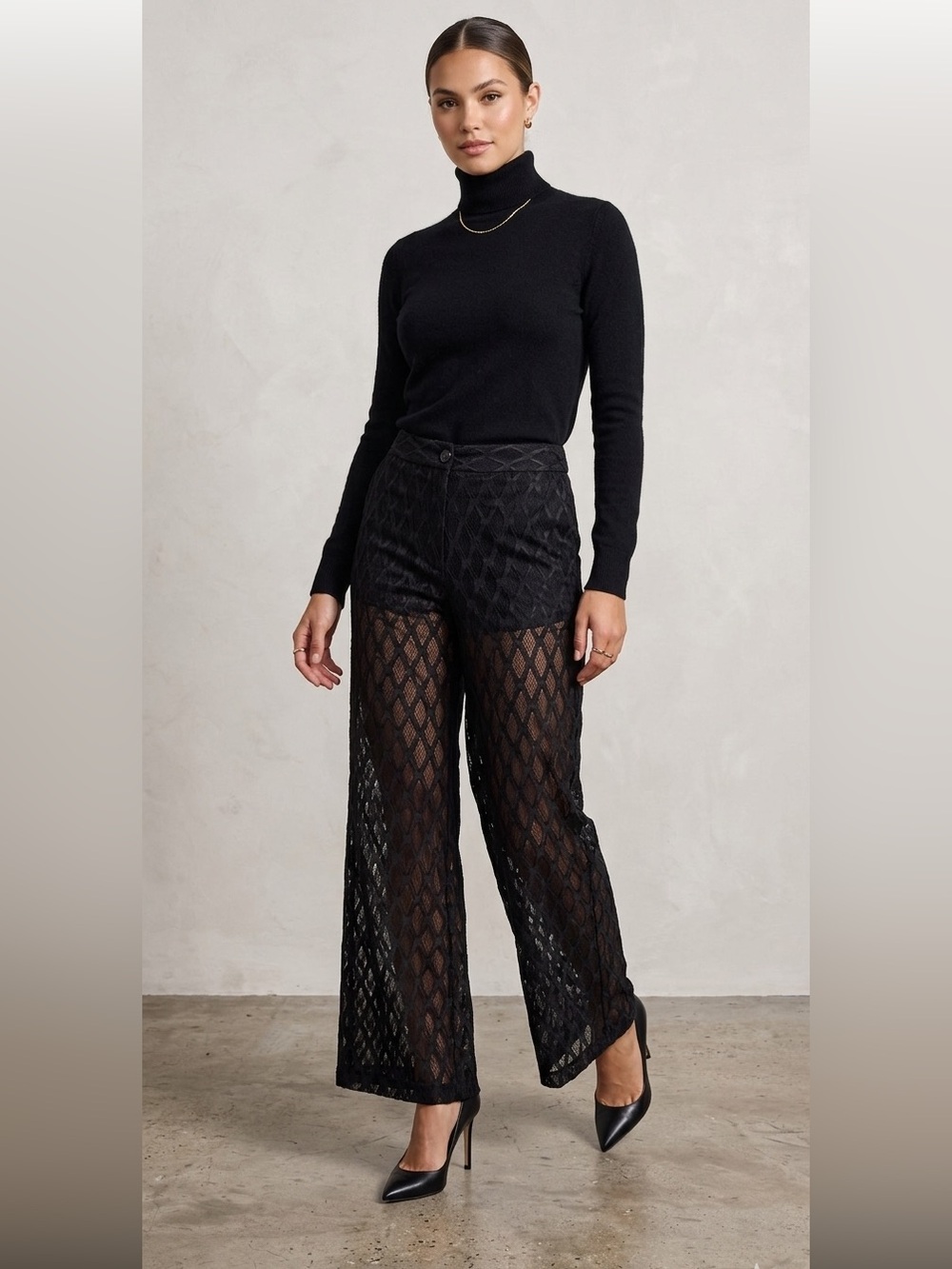 NWT Puppets And Puppets Sz 6 Wide Leg Flowy Black Lace Jane Pant